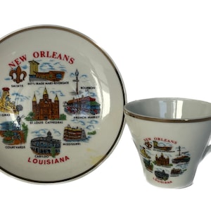 New Orleans Teacup and Saucer, Collectible Teacup and Saucer, Souvenir Teacup and Saucer, Ceramic Teacup and Saucer image 1