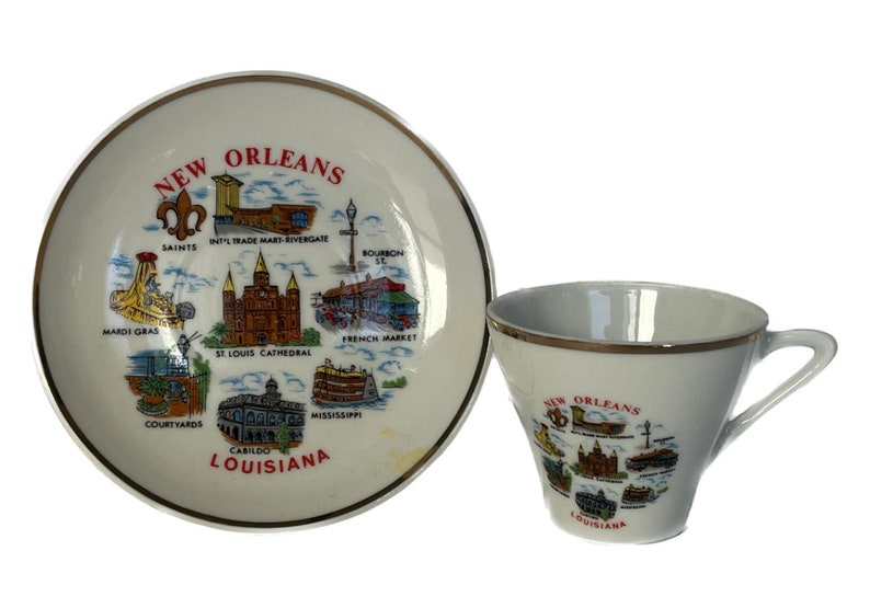 New Orleans Teacup and Saucer, Collectible Teacup and Saucer, Souvenir Teacup and Saucer, Ceramic Teacup and Saucer image 1