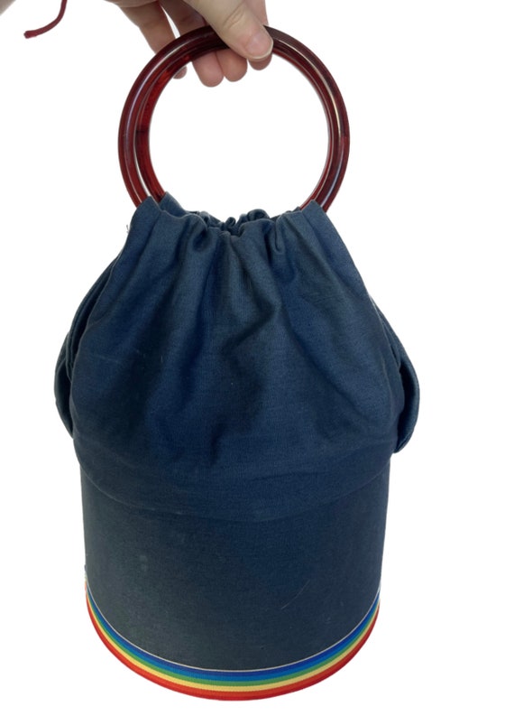 Rainbow Vintage Bag, Wood and Fabric Bag, Rainbow… - image 1