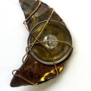 Vintage Brutalist Brooch, Metal Crescent Moon, Wire Brooch, Unique Brooch, Abstract Brooch, Vintage Pin, Abstract Pin, Mixed Metal Pin image 1