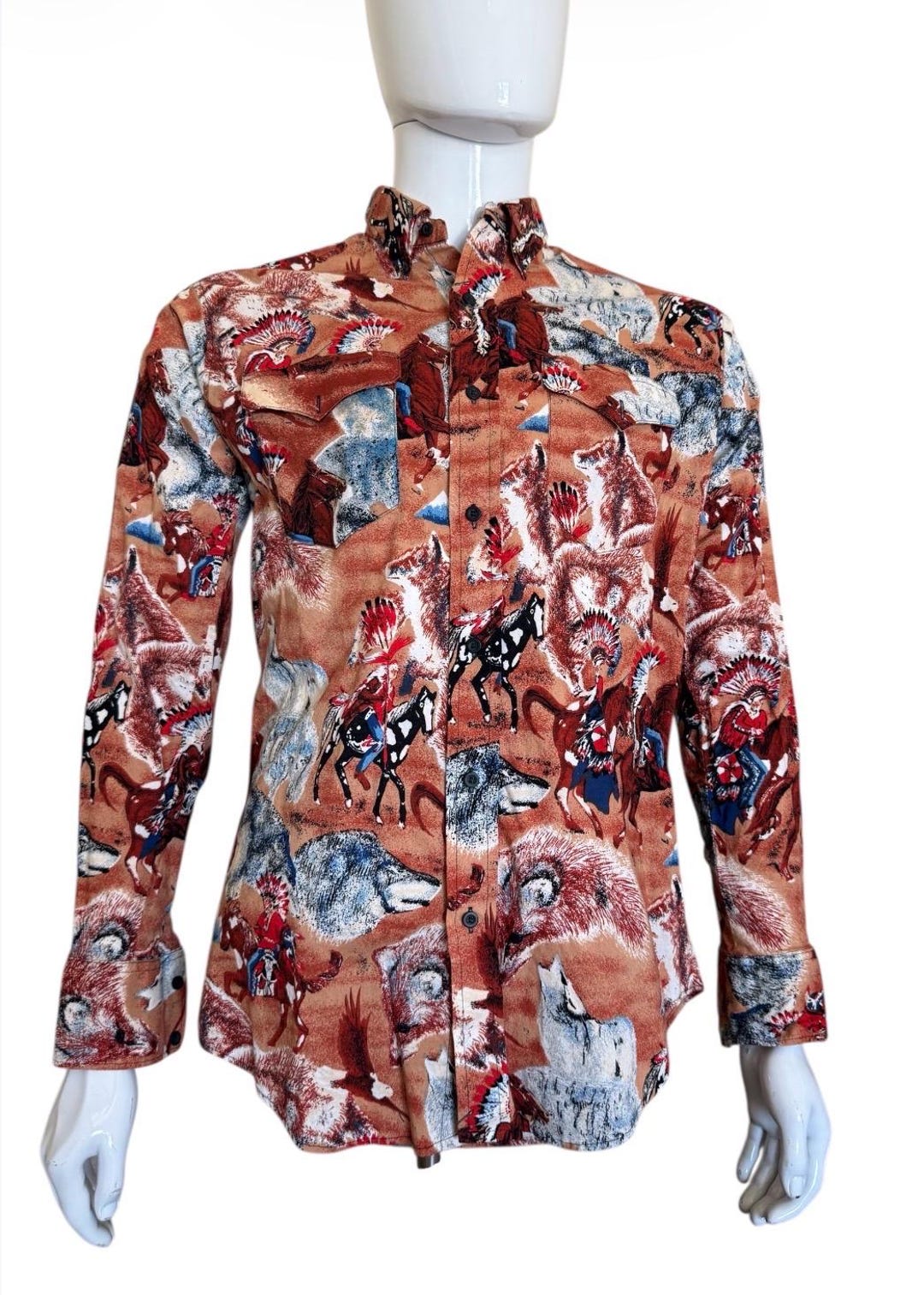 Vintage Ruddock Bros Western Shirt: Men's Native American, Wolf, and ...