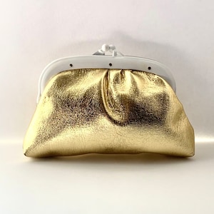 Vintage gold purse, metallic gold clutch, vintage makeup bag, gold purse, retro clutch image 1