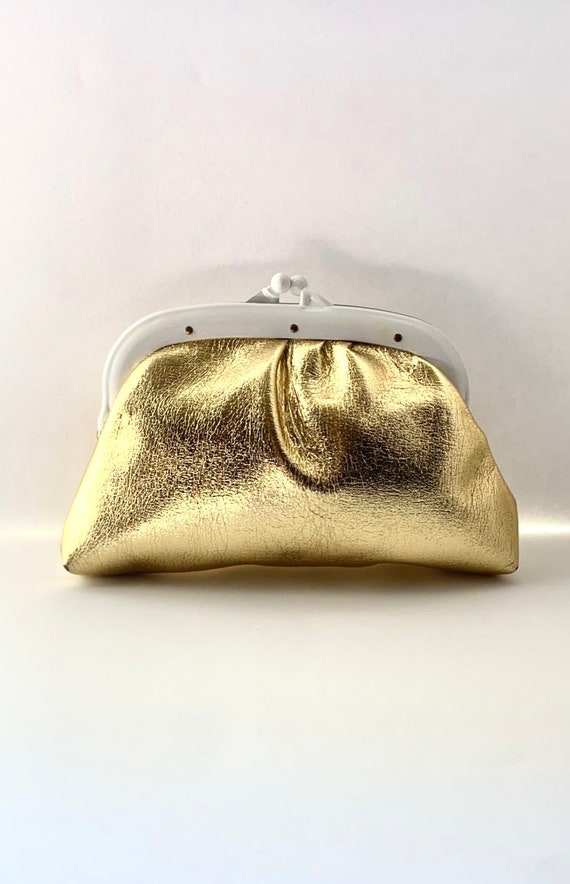 Vintage gold purse, metallic gold clutch, vintage… - image 1