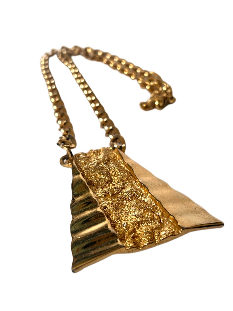 Vintage Gold Pyramid Nugget Necklace, Gold Pendant Necklace, Large Statement Necklace, Gold Chain Necklace, Vintage Gold Necklace image 4