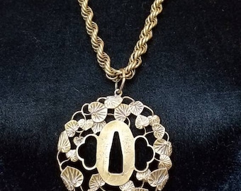 Brass Necklace, Vintage Rope Necklace, Necklace With Large Pendant, Vintage Brass Necklace