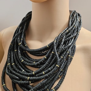 RAREGerda Lynggaard Monie Necklace, Horn Bead and Clasp, Bead Multi Strand Bib Necklace, Huge Statement Necklace, Runway Designer Necklace,