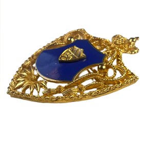 Vintage Coats of Arms Shield Brooch, Blue and Gold Brooch, Vintage Pin, Vintage Jewelry, Vintage Coat of Arms, Gold Coat of Arms, Gold Pin image 3