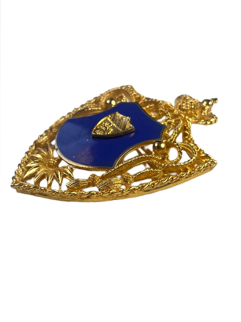 Vintage Coats of Arms Shield Brooch, Blue and Gold Brooch, Vintage Pin, Vintage Jewelry, Vintage Coat of Arms, Gold Coat of Arms, Gold Pin image 3