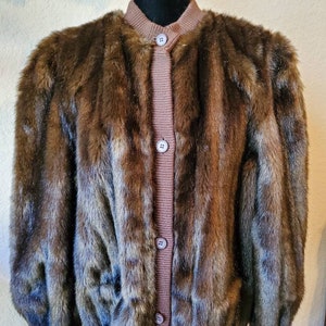 LILLI ANN Faux Fur, Brown Mink Bomber Jacket, Faux Mink Coat, 70s Mink Vegan Fur Coat, Vintage Mink Jacket, Retro Brown Faux Mink Coat,