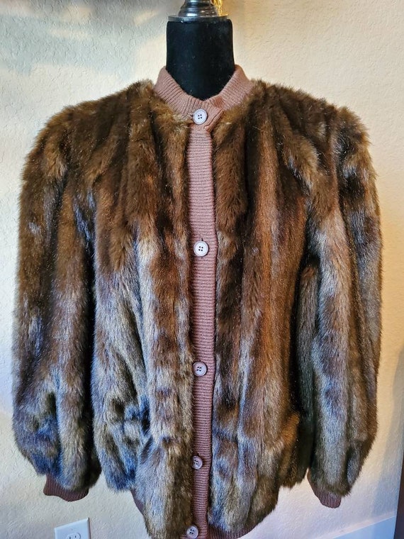 Vintage Faux Fur, mink faux fur, brown bomber Jack