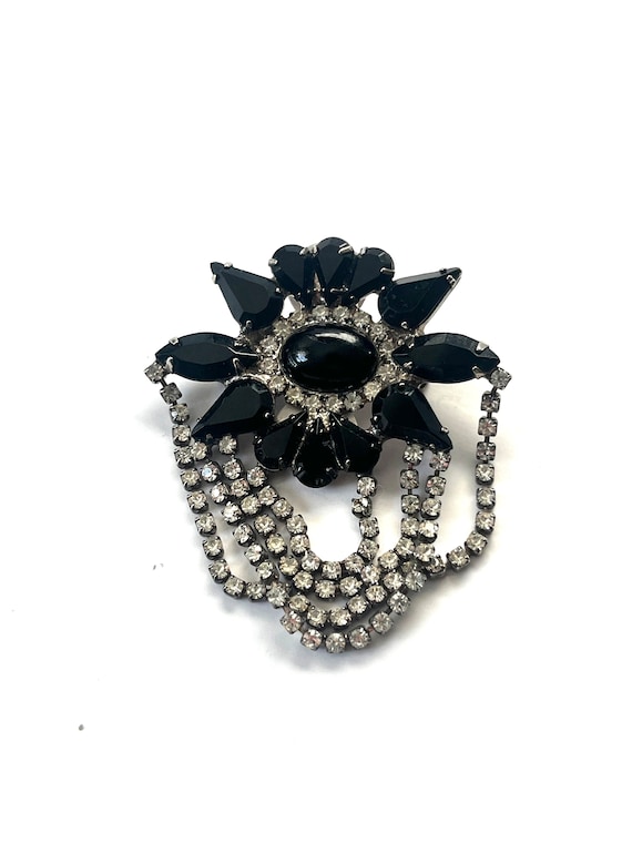 Vintage Rhinestone Brooch, Black Rhinestone Brooch