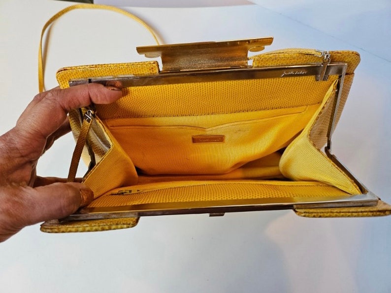 JUDITH LEIBER Designer Vintage Handbag, Yellow Snakeskin Purse, Judith Leiber Shoulder Purse, Designer Crossbody Purse, Classy Yellow Purse image 4
