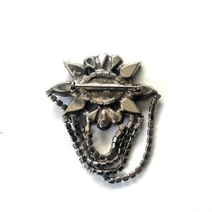 Vintage Rhinestone Brooch, Black Rhinestone Brooch, Silver Brooch, Rhinestone Brooch, Brooch with Chain, Vintage Pin, Rhinestone Pin image 7