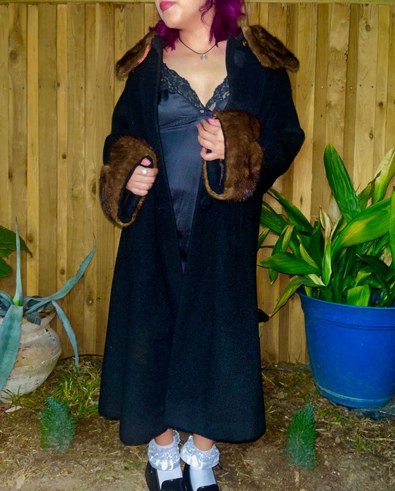 Vintage Wool Coat, Wool Coat, Mink Fur Trim Coat,… - image 3