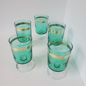 Greckie szklanki do porto, zabytkowe szklanki Teal, małe szklanki, retro naczynia barmańskie z lat 70., zabytkowe szklanki, naczynia barmańskie do porto, krótkie szklanki