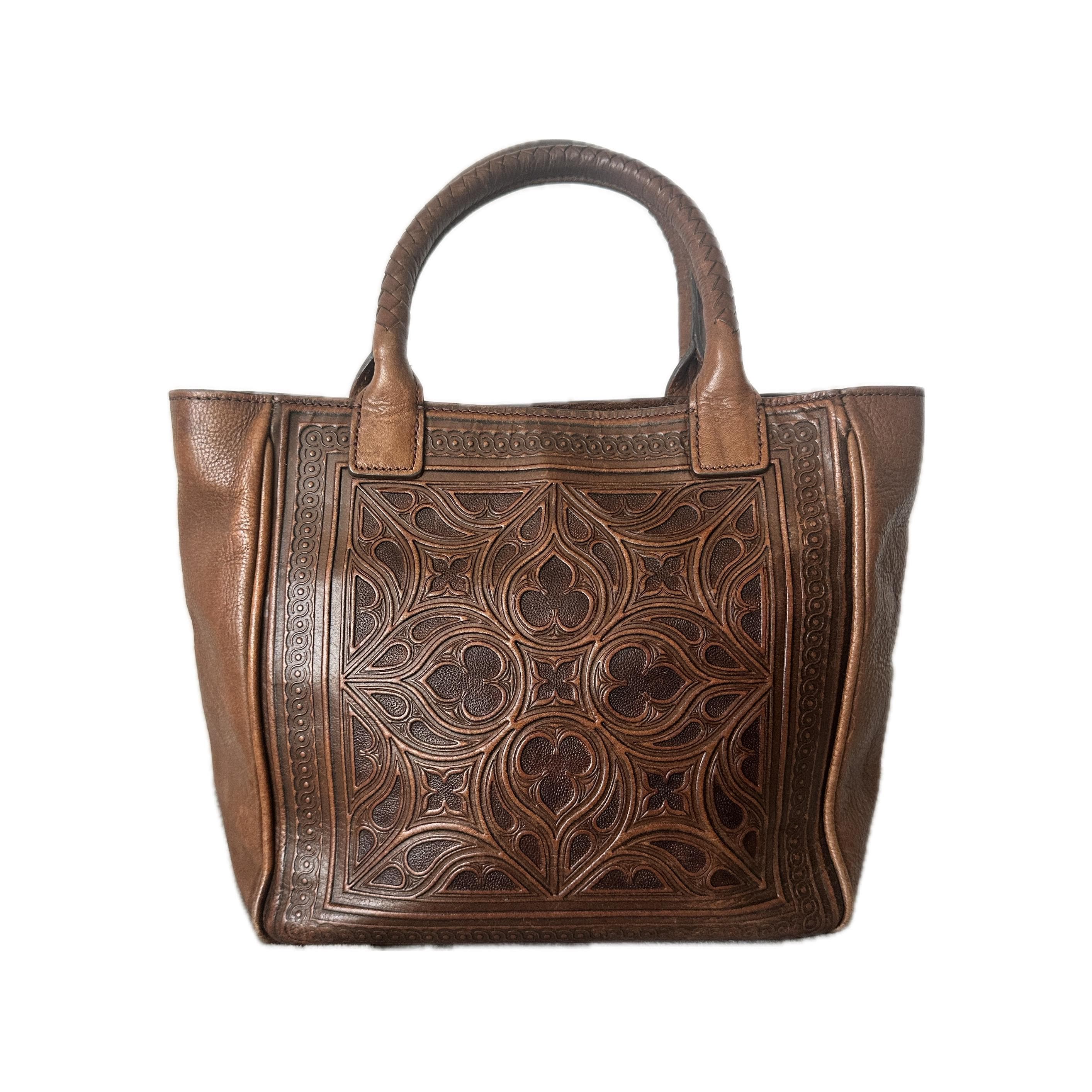 Brighton Ferrara Leather Brown Tote Bag, Embossed Floral Design