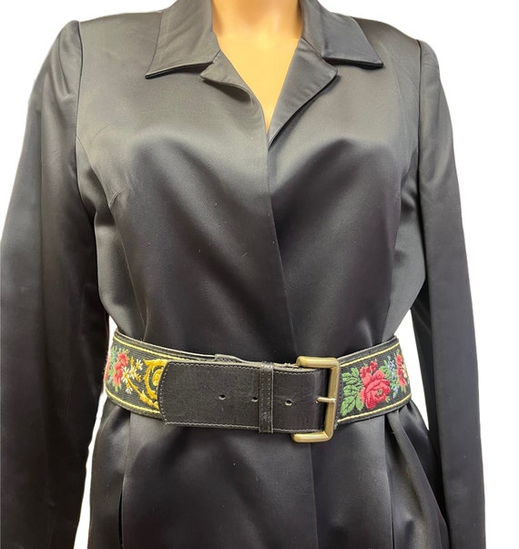 Vintage Laura Ashley Needlepoint Floral Belt, Black Wool  display picture 1