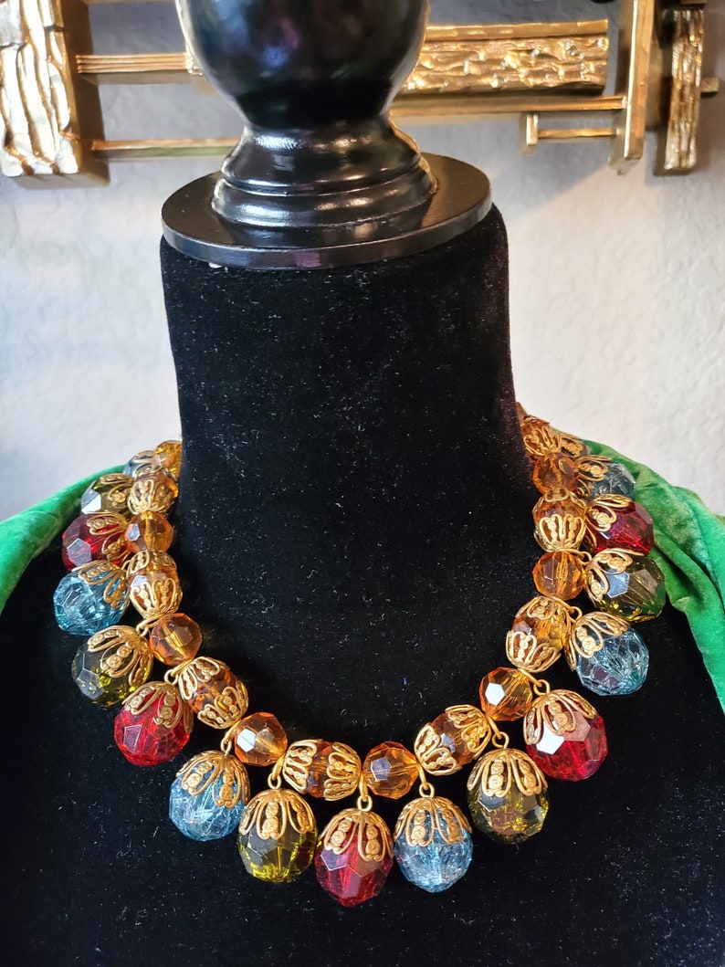 Vintage lucite multi color bib necklace, 1960's image 1