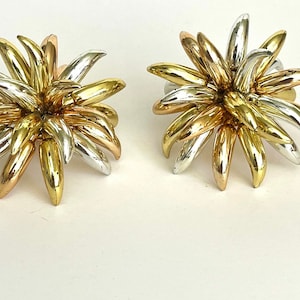 Vintage Starburst Earrings Golden Flower Earrings Clip-On image 1