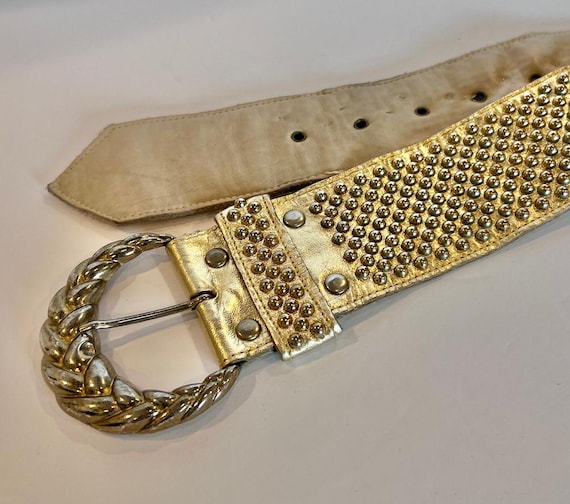 小物 vintage 80s leather-jewelry belt RARE 80's Gold Metallic Belt, Vintage Gold Studded Belt, 80s