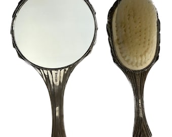 Tocador Art Déco TOWLE, espejo plateado y cepillo, década de 1940-1950