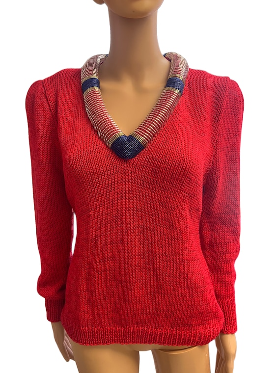 Vintage Hand Knitted Red Sweater by Chavenne