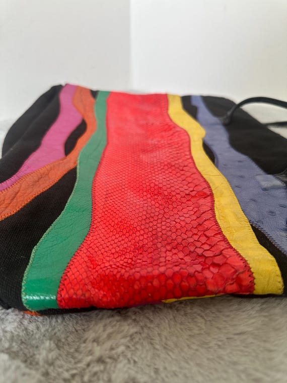 Vintage CARLOS FALCHI Patchwork Leather Tote, Colorful  display picture 2