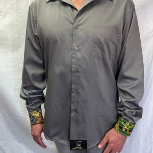 Designer Mens Shirt Gray Mens Shirt Emroidered Mens Shirt image 2