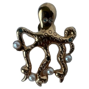 AVON Octopus Brooch, Nautical Octopus Pin, Gold Octopus Pin, Sealife Pin, Pearl and Rhinestone Octopus Pin, Ocean Life Pin, Octopus Hat Pin