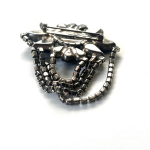 Vintage Rhinestone Brooch, Black Rhinestone Brooch, Silver Brooch, Rhinestone Brooch, Brooch with Chain, Vintage Pin, Rhinestone Pin image 8