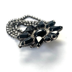 Vintage Rhinestone Brooch, Black Rhinestone Brooch, Silver Brooch, Rhinestone Brooch, Brooch with Chain, Vintage Pin, Rhinestone Pin image 6