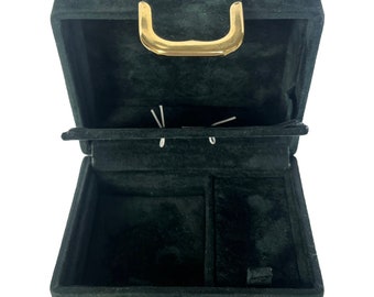 Vintage Green Velvet Jewelry Box, Small Jewelry Box, Jewelry Box Made in Thailand, Green and Gold Box, Velvet Decor, Small Storage Box