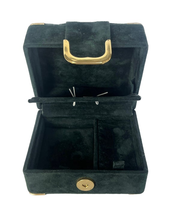 Vintage Green Velvet Jewelry Box, Small Jewelry Bo