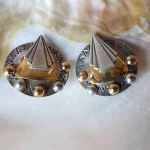Mid Century Abstract Earrings, Gold and Silver Clip Earrings, Vintage Earrings, Art Deco Style Earrings, Statement Clip Earrings