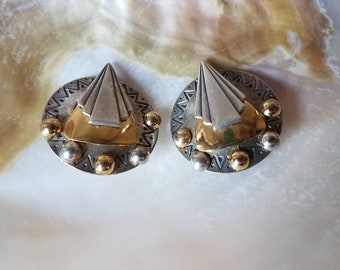 Clip earrings silver and gold art deco style, 1940s