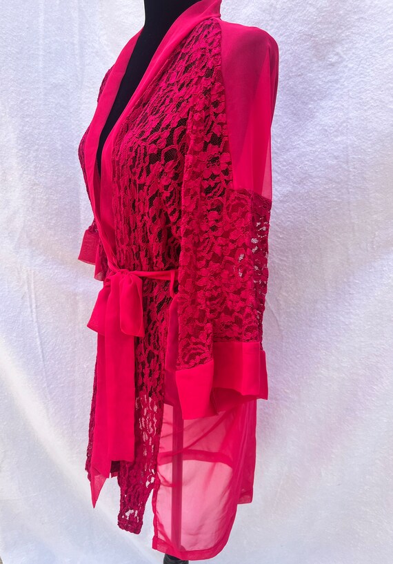 Hot Pink Robe, Vintage Robe, Lace Robe, Vintage L… - image 4