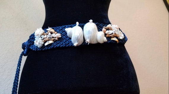 Navy Rope Seashell Belt, Vintage Shell Belt, Naut… - image 4