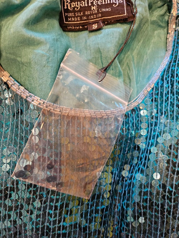 Blue Sequin Top, Vintage Teal Blouse, 80s Sequin … - image 8