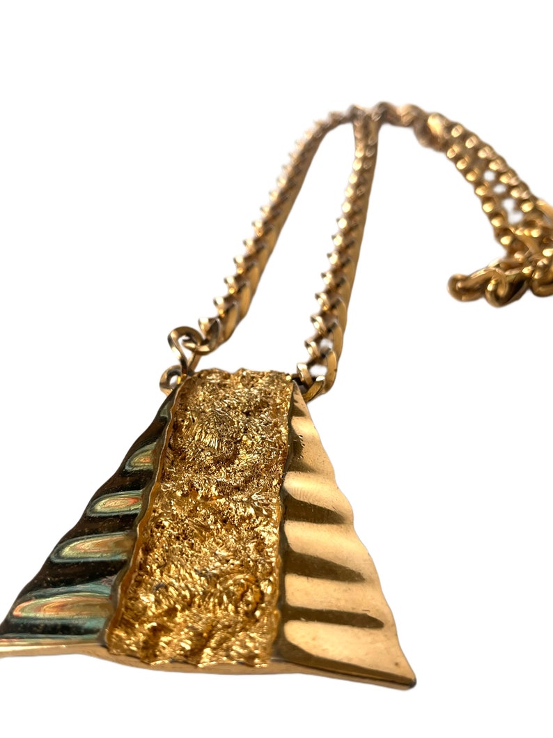 Vintage Gold Pyramid Nugget Necklace, Gold Pendant Necklace, Large Statement Necklace, Gold Chain Necklace, Vintage Gold Necklace image 3