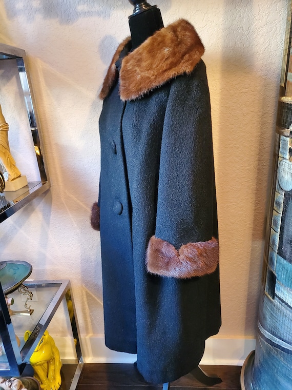 Vintage Wool Coat, Wool Coat, Mink Fur Trim Coat,… - image 4