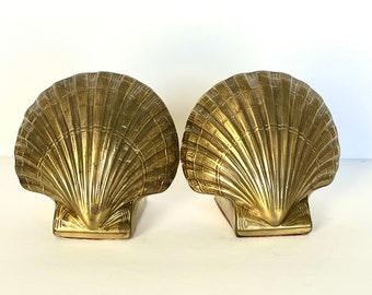 Brass Shell Bookends, Brass Bookends, Vintage Bookends, Shell Decor, Vintage Home Decor, Bookends By Philadelphia Manufacturing Co.