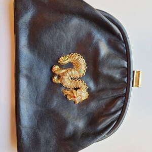 DRAGON Vintage Black Leather Clutch, Gold Dragon Emblem, Designer Purse, Handpainted by Amanda Alarcon-Hunter, Custom Clutch, Leather clutch image 4