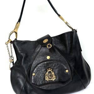 Vintage Juicy Couture Purse, Crown Crest Black Leather Shoulder Bag, Y2K Purse, High-quality Leather, Black Leather Juicy Shoulder Bag