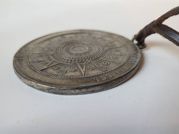 Aztec sun calendar vintage pewter necklace, 1970's - image 8