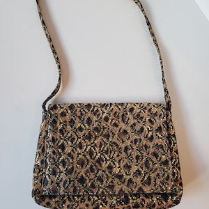 Sharif Purse, Vintage Glitter Animal Print Purse, 80s Purse, Evening Bag, Smaller Purse