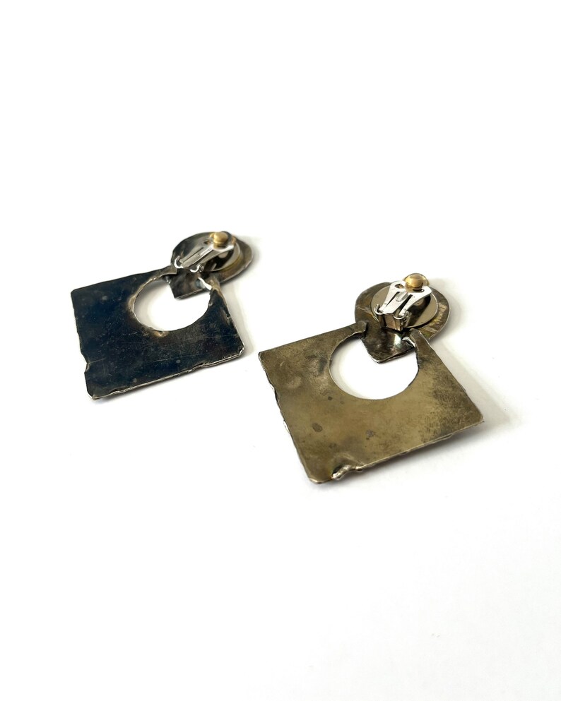 Vintage Earrings Geometric Earrings Clip-on Earrings Silver image 3