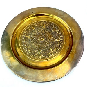 Aztec Brass Decorative Plate, Aztec Art, Aztec Home Decor, Made In Mexico, Vintage Home Decor, Vintage Aztec Decor, Vintage Plate