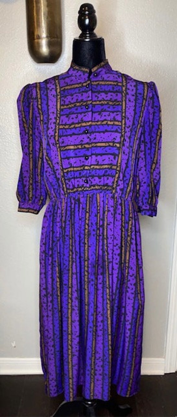 SASSON Vintage Dress, Purple Abstract Dress, Retro