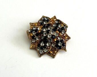 Gold and Black Floral Brooch, Rhinestone Brooch, Multi-Stone Brooch, Vintage Brooch, Rhinestone Pin, Vintage Pin, Multi-Stone Pendant