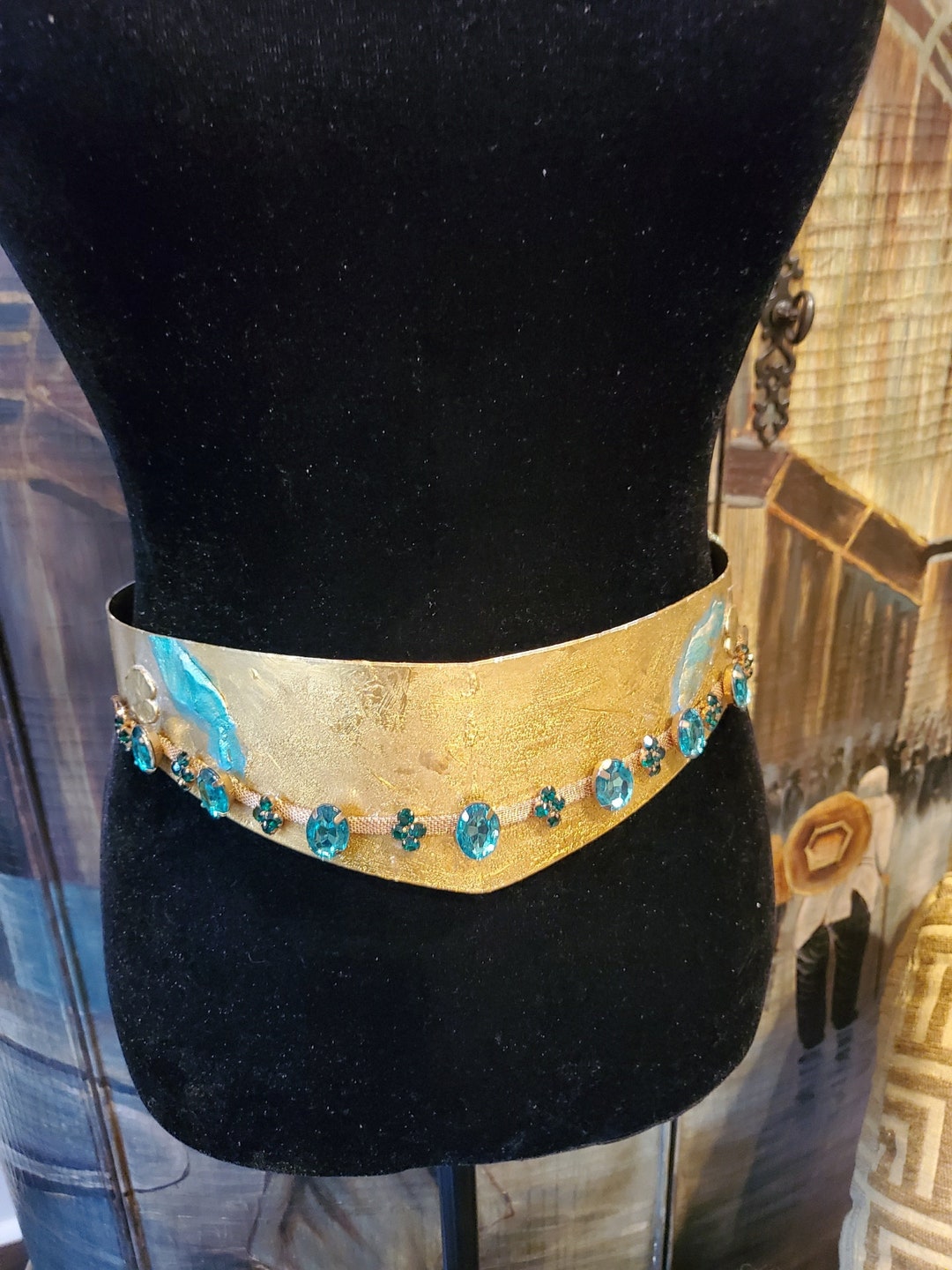 Gold Metal Belt, Gold Chest Plate, Steampunk Belt, Hand Painted Belt